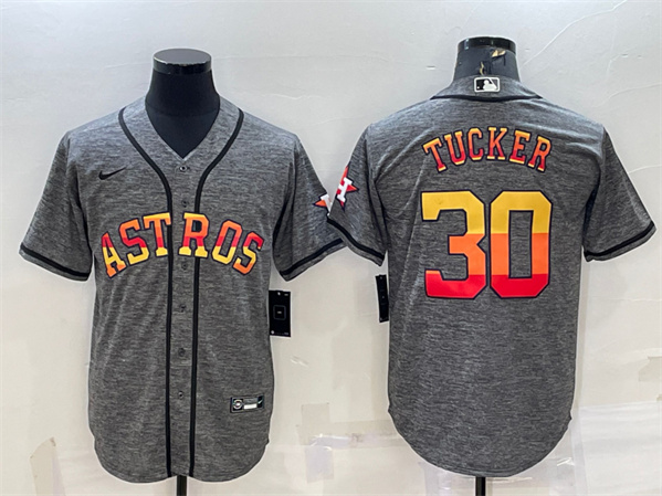 Men's Houston Astros #30 Kyle Tucker Gray Cool Base Stitched Baseball Jersey